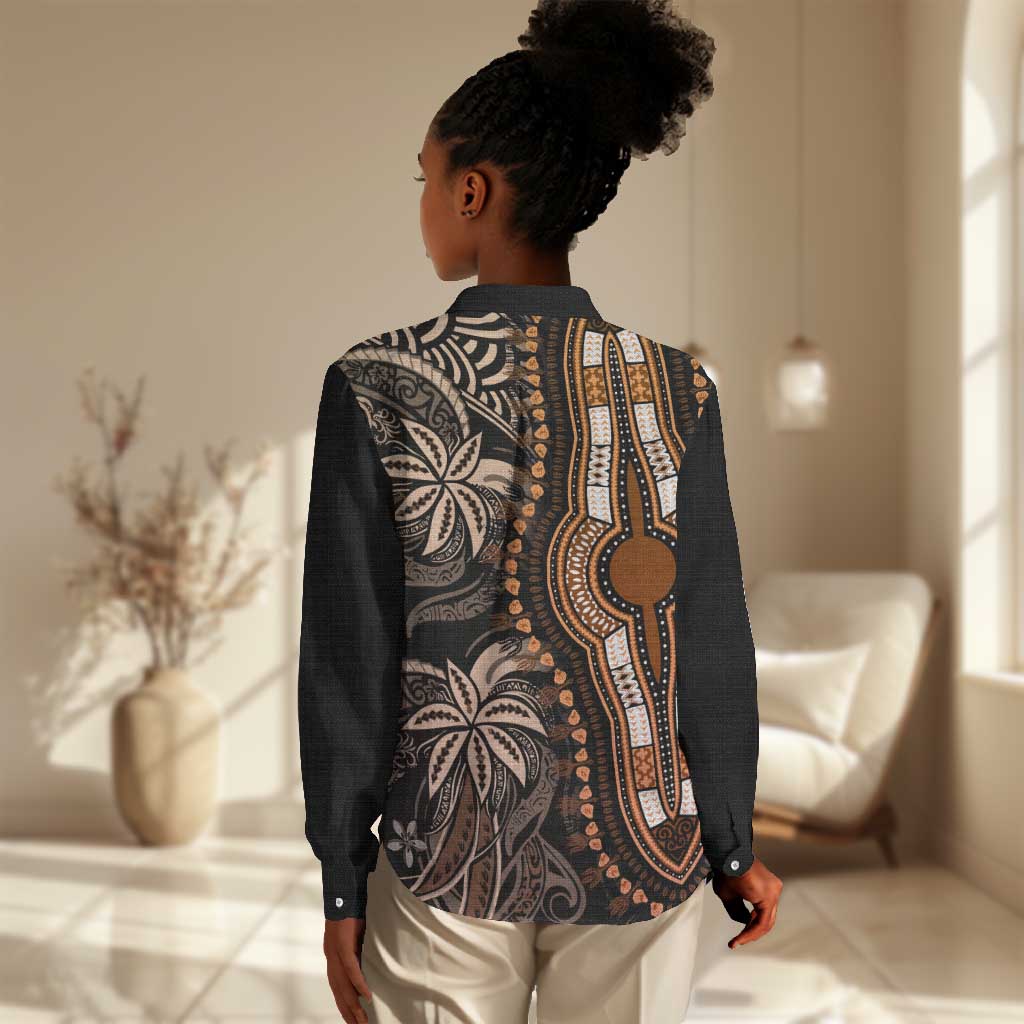 Polynesia Mixed African Dashiki Women Casual Shirt Afro-pacific Culture - Gold LT9
