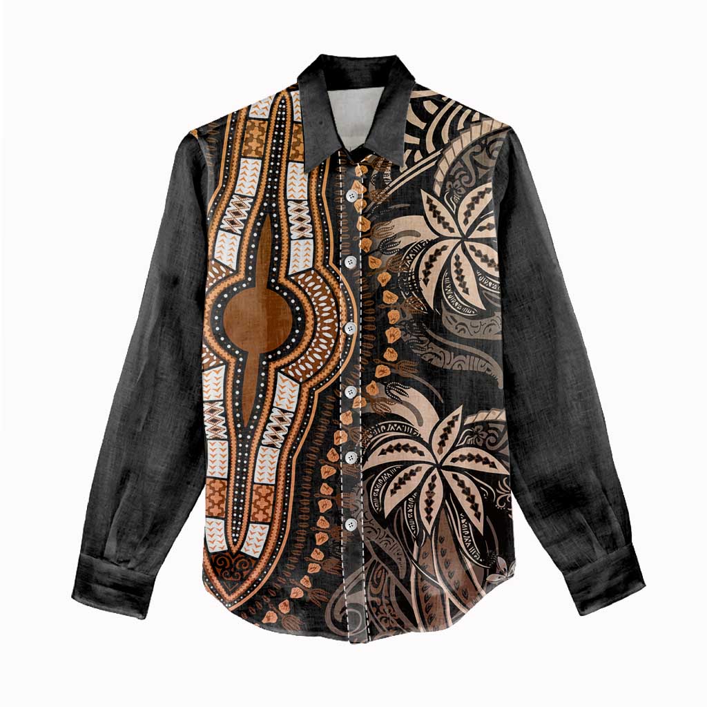 Polynesia Mixed African Dashiki Women Casual Shirt Afro-pacific Culture - Gold LT9