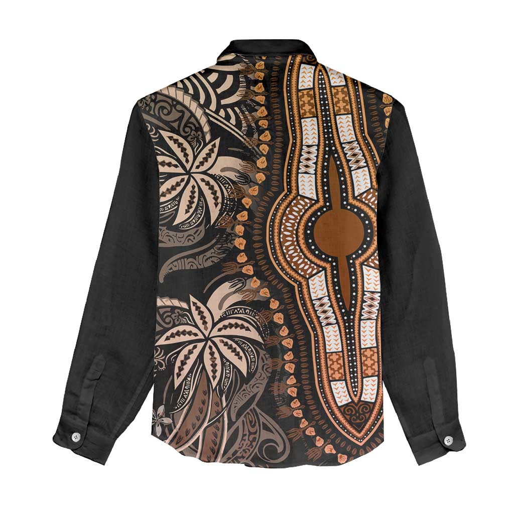 Polynesia Mixed African Dashiki Women Casual Shirt Afro-pacific Culture - Gold LT9