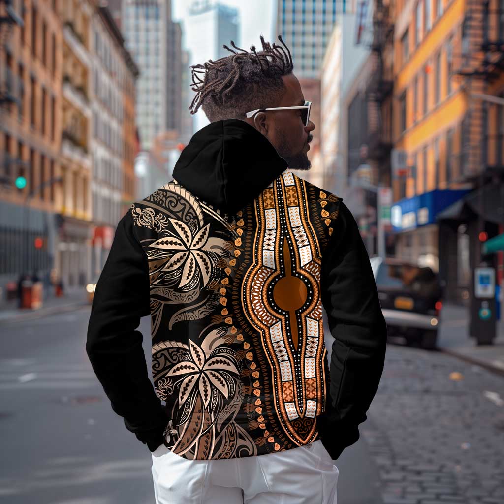 Polynesia Mixed African Dashiki Zip Hoodie Afro-pacific Culture - Gold