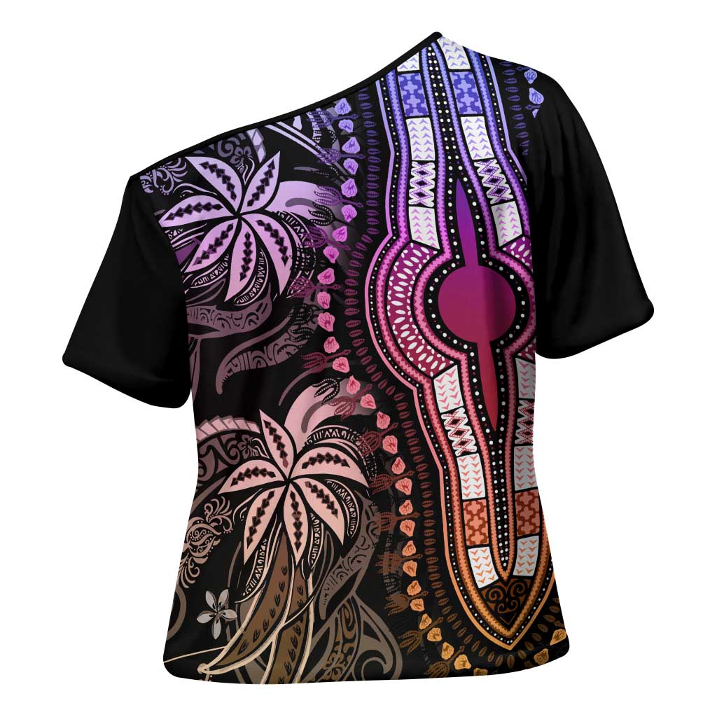 Polynesia Mixed African Dashiki Cross Shoulder Shirt Afro-pacific Culture - Pastel