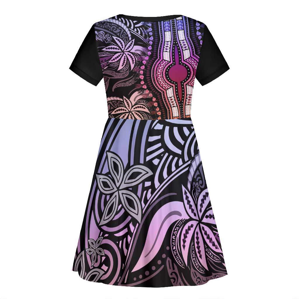 Polynesia Mixed African Dashiki Kid Short Sleeve Dress Afro-pacific Culture - Pastel
