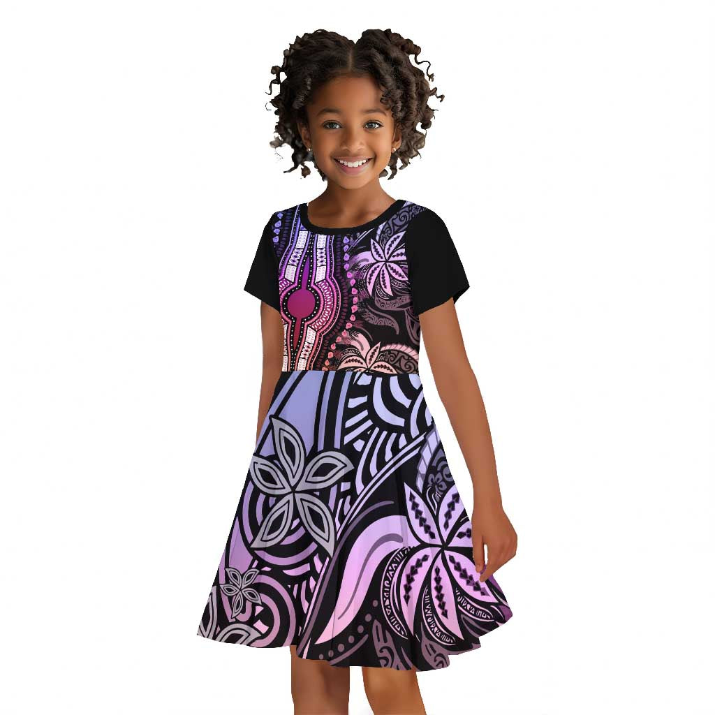 Polynesia Mixed African Dashiki Kid Short Sleeve Dress Afro-pacific Culture - Pastel