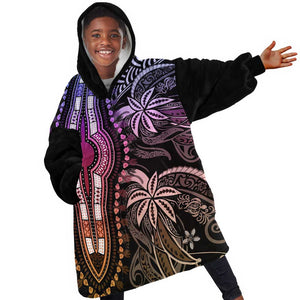 Polynesia Mixed African Dashiki Kid Wearable Blanket Hoodie Afro-pacific Culture - Pastel