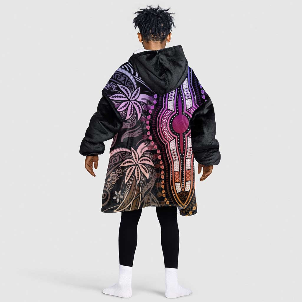 Polynesia Mixed African Dashiki Kid Wearable Blanket Hoodie Afro-pacific Culture - Pastel