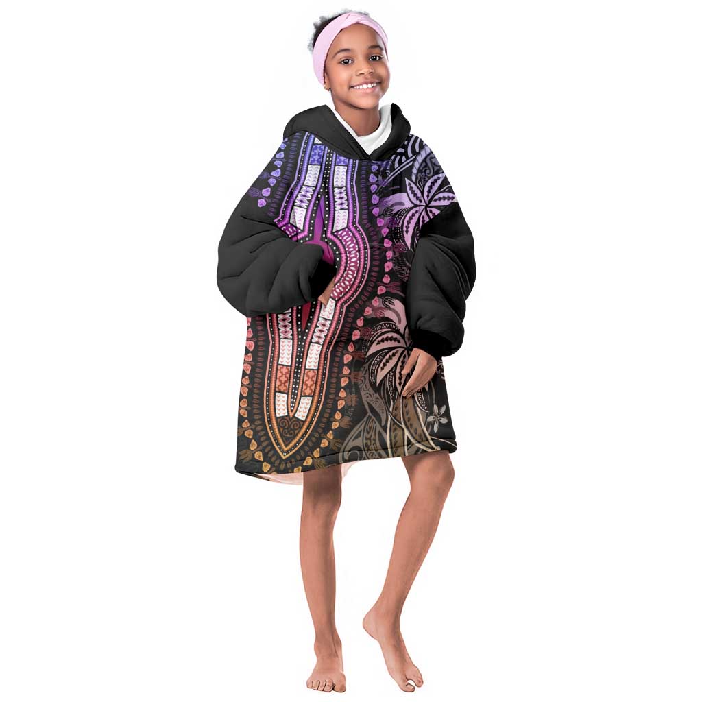 Polynesia Mixed African Dashiki Kid Wearable Blanket Hoodie Afro-pacific Culture - Pastel