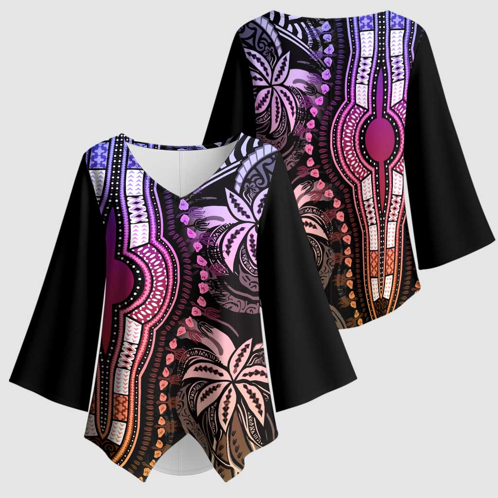Polynesia Mixed African Dashiki Kimono Sleeve Blouse Afro-pacific Culture - Pastel