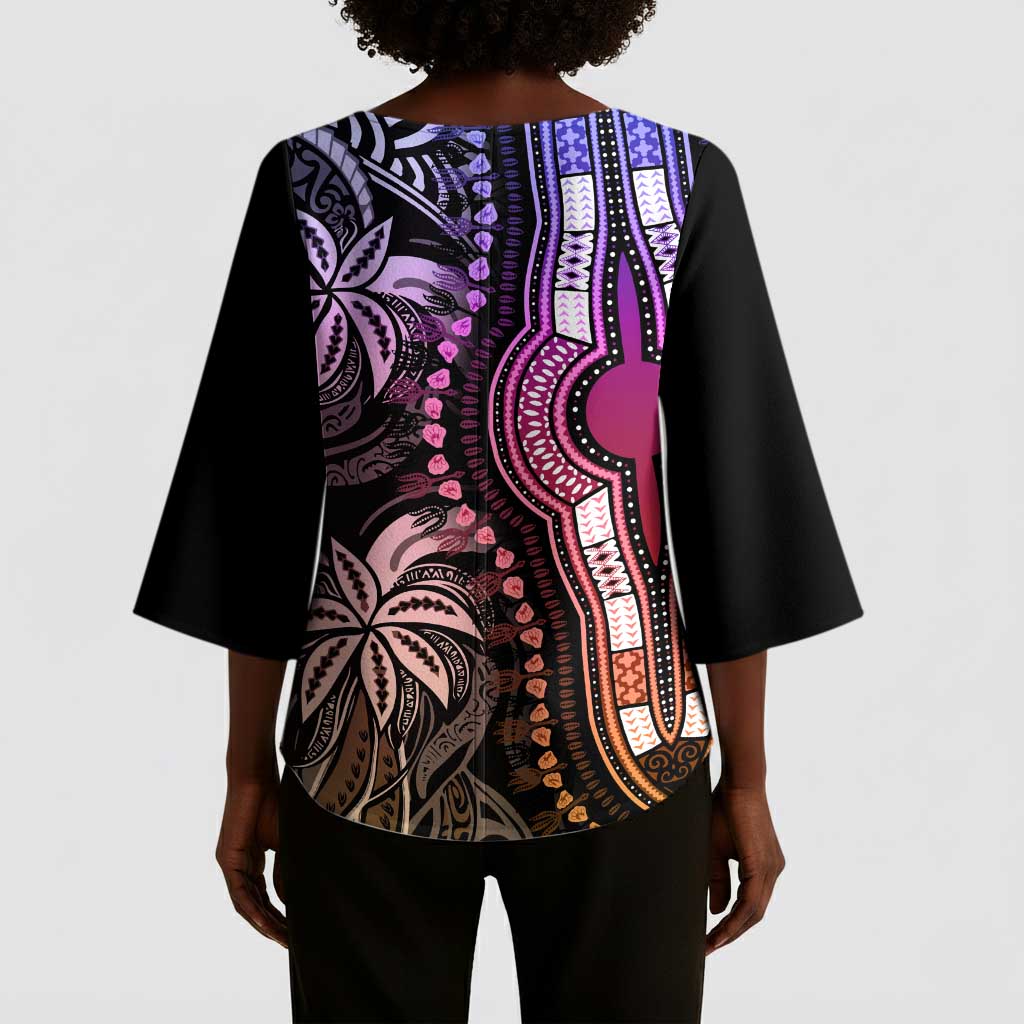 Polynesia Mixed African Dashiki Kimono Sleeve Blouse Afro-pacific Culture - Pastel