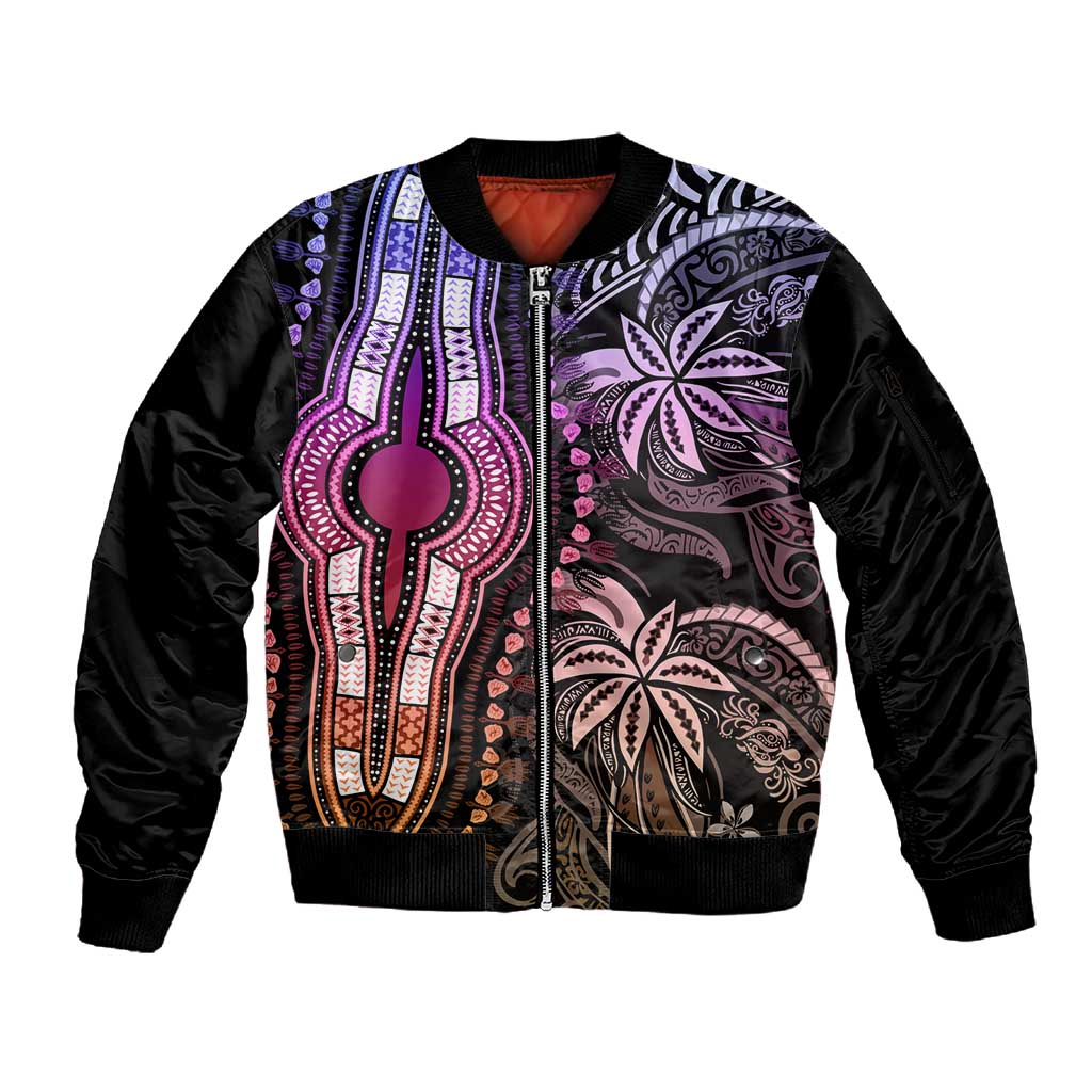 Polynesia Mixed African Dashiki Sleeve Zip Bomber Jacket Afro-pacific Culture - Pastel