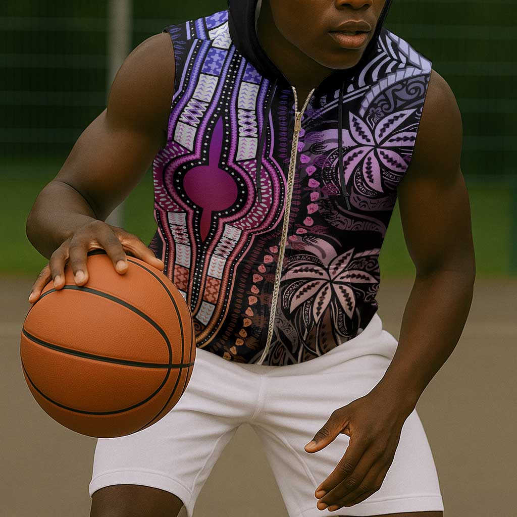 Polynesia Mixed African Dashiki Sleeveless Zip Hoodie Afro-pacific Culture - Pastel - African Pride