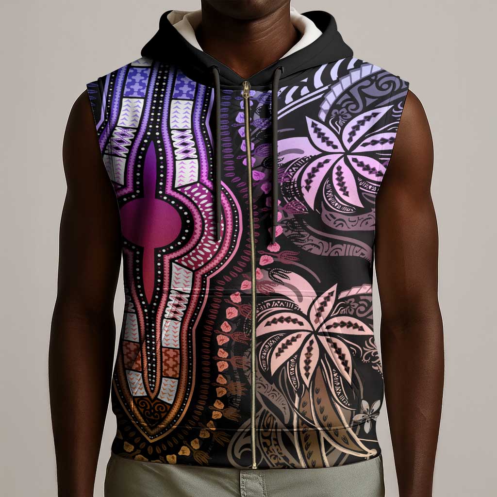 Polynesia Mixed African Dashiki Sleeveless Zip Hoodie Afro-pacific Culture - Pastel - African Pride