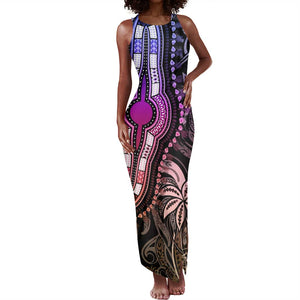 Polynesia Mixed African Dashiki Tank Maxi Dress Afro-pacific Culture - Pastel