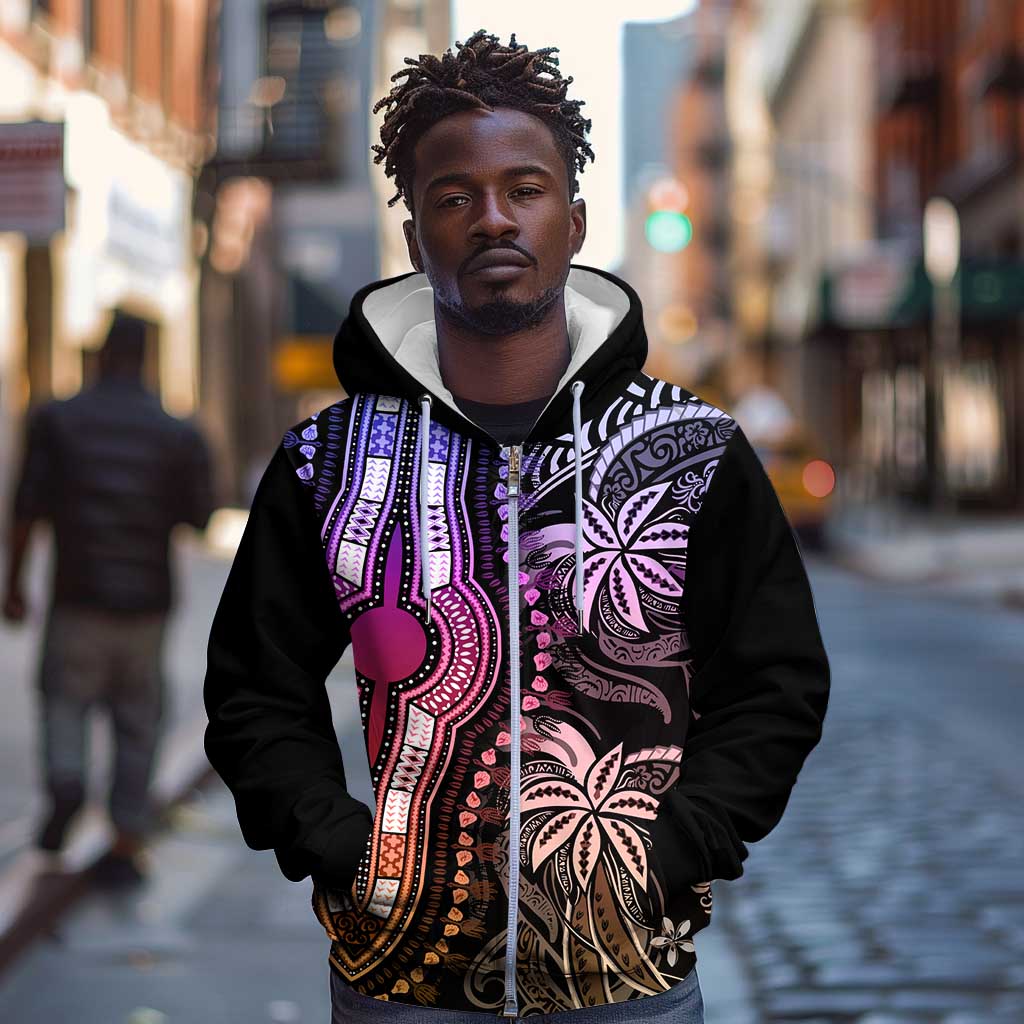 Polynesia Mixed African Dashiki Zip Hoodie Afro-pacific Culture - Pastel
