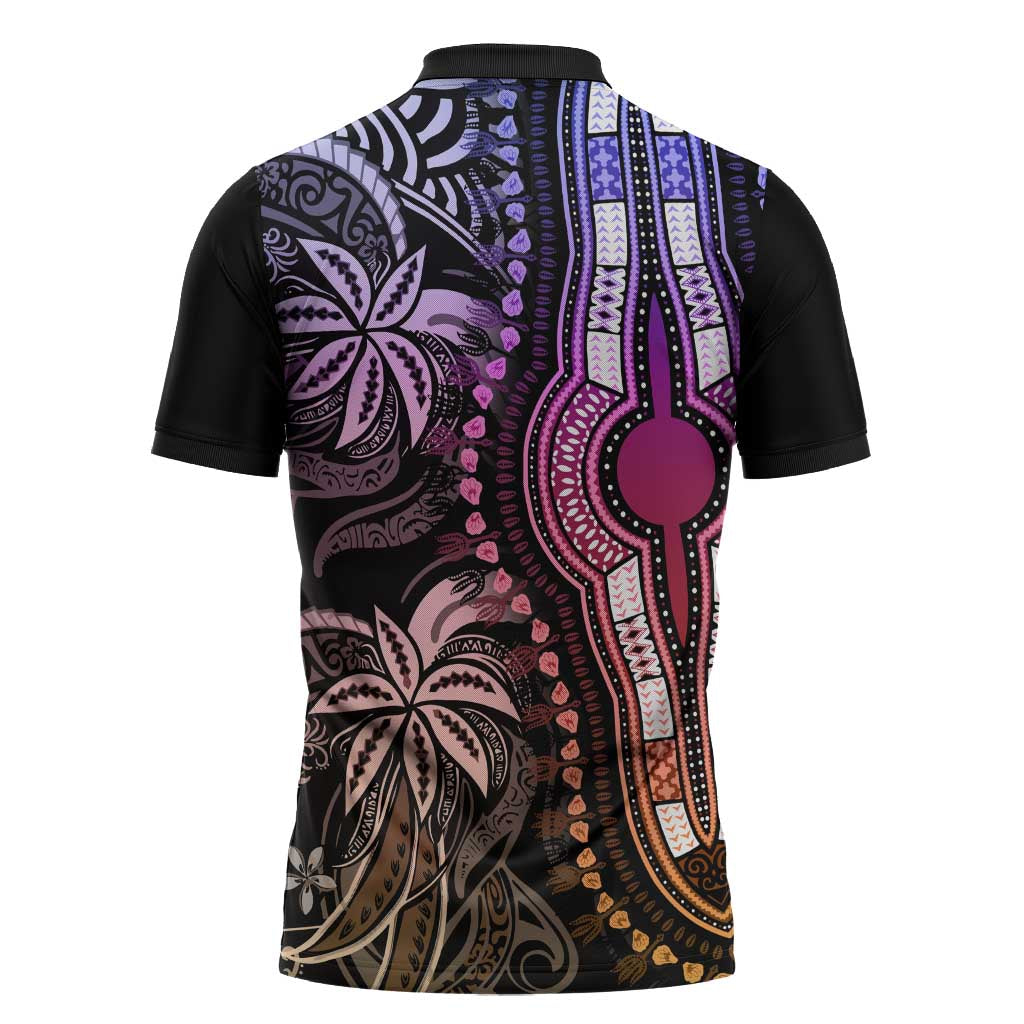 Polynesia Mixed African Dashiki Zipper Polo Shirt Afro-pacific Culture - Pastel