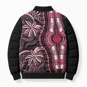 Polynesia Mixed African Dashiki Bomber Puffer Jacket Afro-pacific Culture - Pink