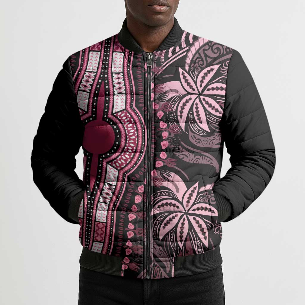 Polynesia Mixed African Dashiki Bomber Puffer Jacket Afro-pacific Culture - Pink