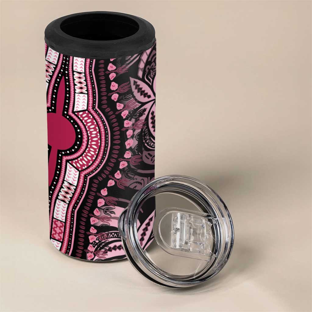 Polynesia Mixed African Dashiki 4 in 1 Can Cooler Tumbler Afro-pacific Culture - Pink