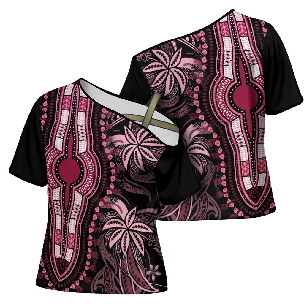 Polynesia Mixed African Dashiki Cross Shoulder Shirt Afro-pacific Culture - Pink