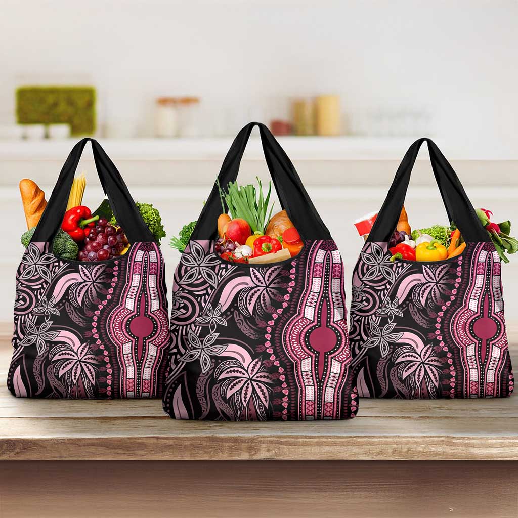 Polynesia Mixed African Dashiki Grocery Bag Afro-pacific Culture - Pink