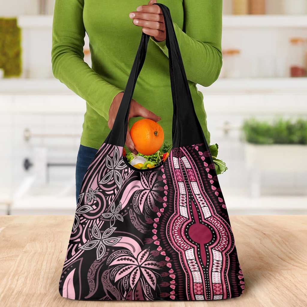 Polynesia Mixed African Dashiki Grocery Bag Afro-pacific Culture - Pink