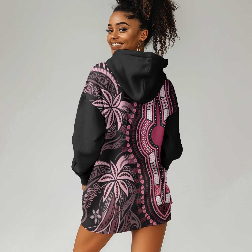 Polynesia Mixed African Dashiki Hoodie Dress Afro-pacific Culture - Pink
