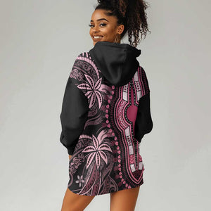 Polynesia Mixed African Dashiki Hoodie Dress Afro-pacific Culture - Pink