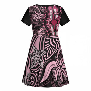 Polynesia Mixed African Dashiki Kid Short Sleeve Dress Afro-pacific Culture - Pink