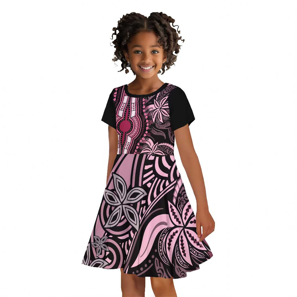 Polynesia Mixed African Dashiki Kid Short Sleeve Dress Afro-pacific Culture - Pink