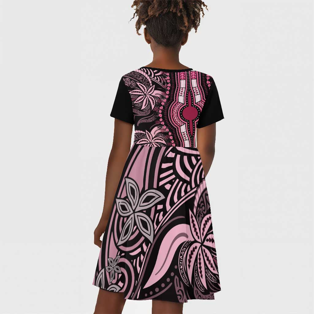 Polynesia Mixed African Dashiki Kid Short Sleeve Dress Afro-pacific Culture - Pink