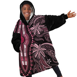 Polynesia Mixed African Dashiki Kid Wearable Blanket Hoodie Afro-pacific Culture - Pink