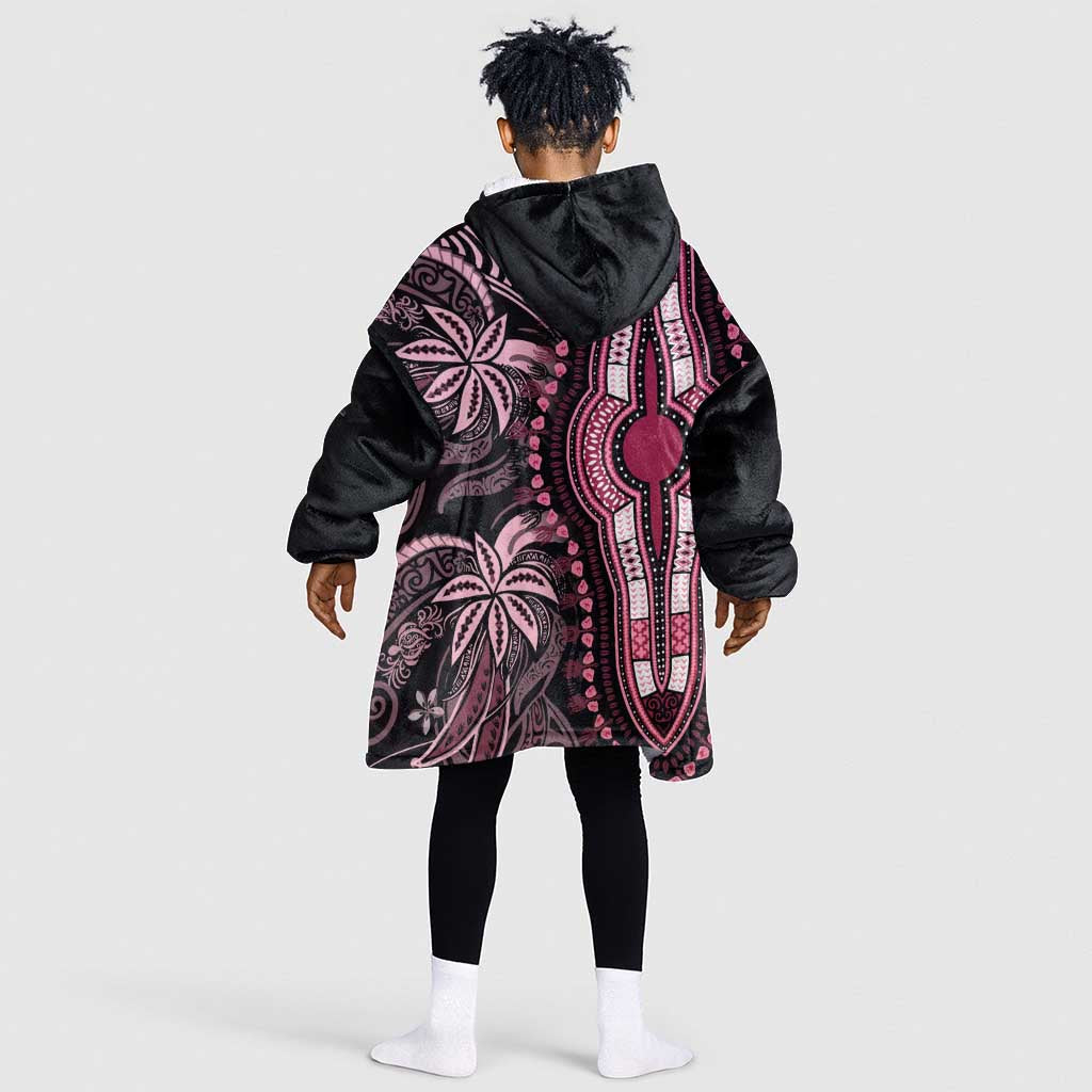 Polynesia Mixed African Dashiki Kid Wearable Blanket Hoodie Afro-pacific Culture - Pink