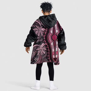 Polynesia Mixed African Dashiki Kid Wearable Blanket Hoodie Afro-pacific Culture - Pink