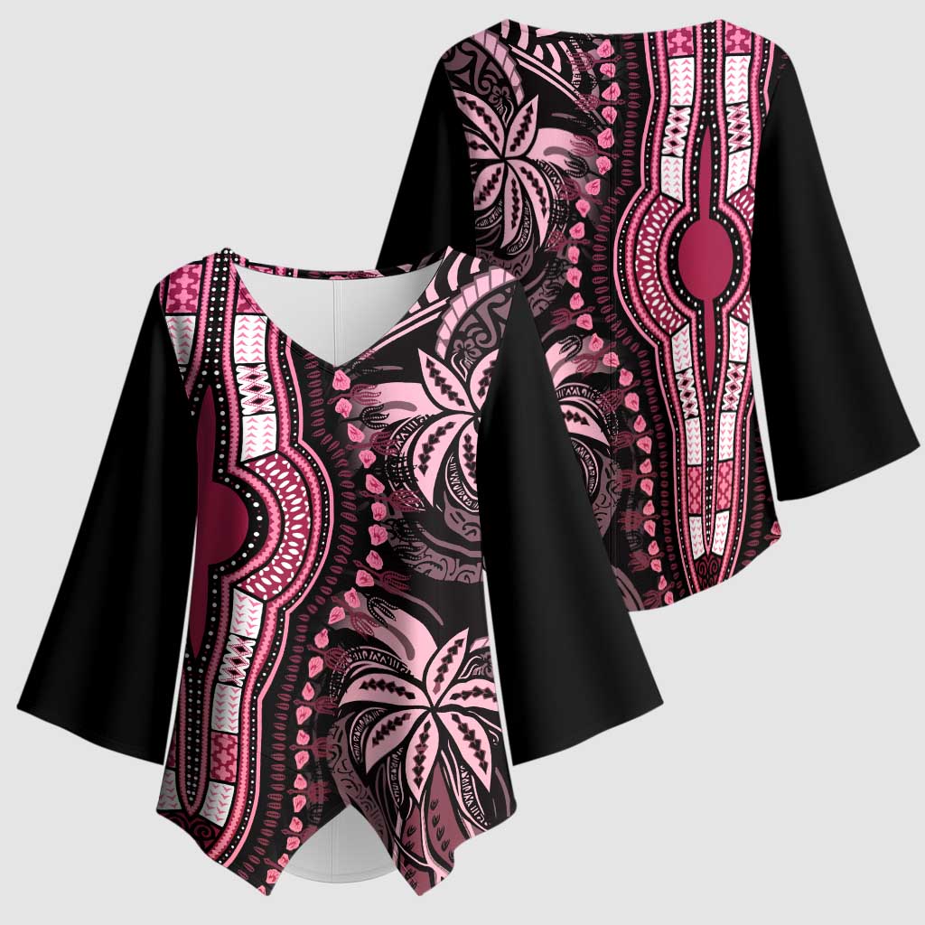 Polynesia Mixed African Dashiki Kimono Sleeve Blouse Afro-pacific Culture - Pink