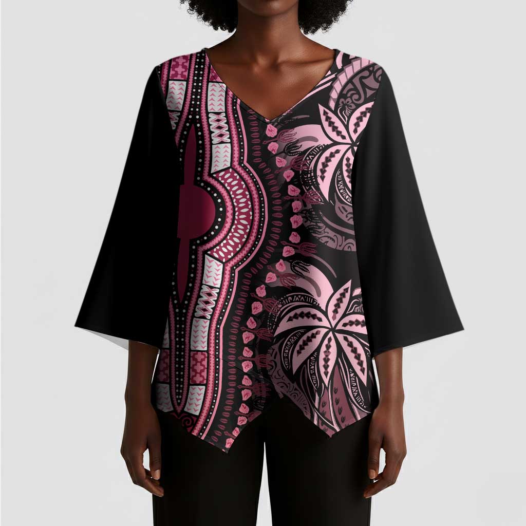 Polynesia Mixed African Dashiki Kimono Sleeve Blouse Afro-pacific Culture - Pink