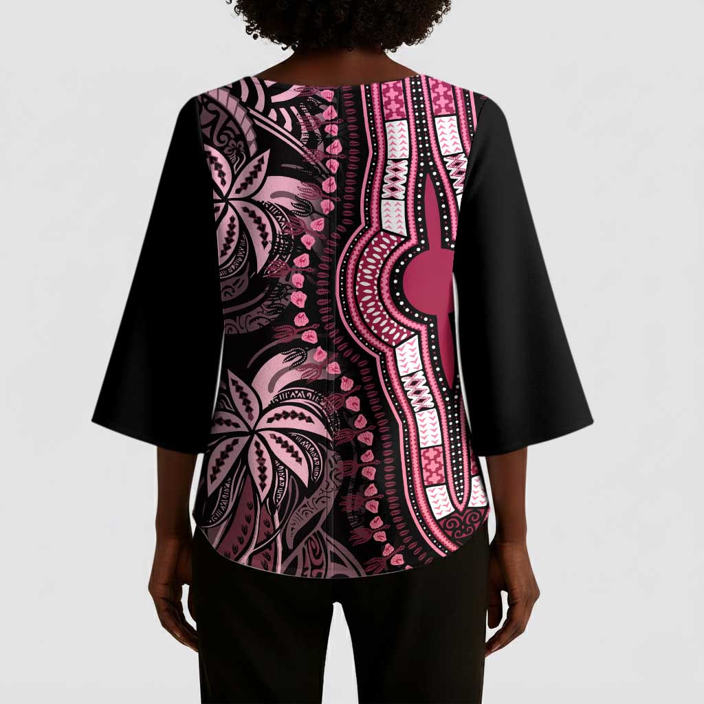 Polynesia Mixed African Dashiki Kimono Sleeve Blouse Afro-pacific Culture - Pink