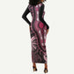 Polynesia Mixed African Dashiki Long Sleeve Bodycon Dress Afro-pacific Culture - Pink LT9
