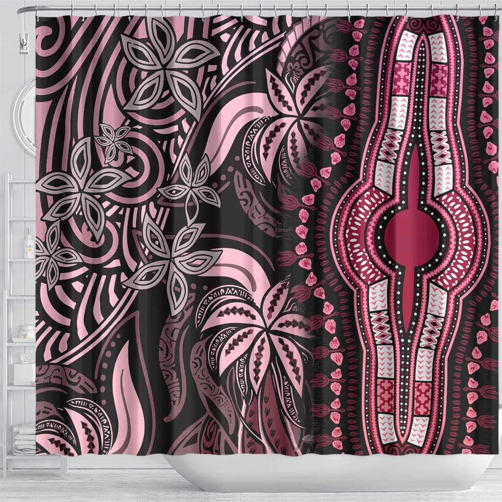 Polynesia Mixed African Dashiki Shower Curtain Afro-pacific Culture - Pink