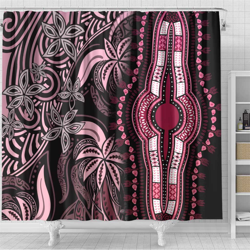 Polynesia Mixed African Dashiki Shower Curtain Afro-pacific Culture - Pink