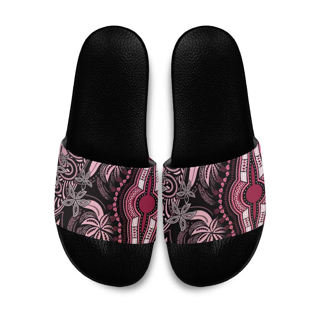Polynesia Mixed African Dashiki Slide Sandals Afro-pacific Culture - Pink