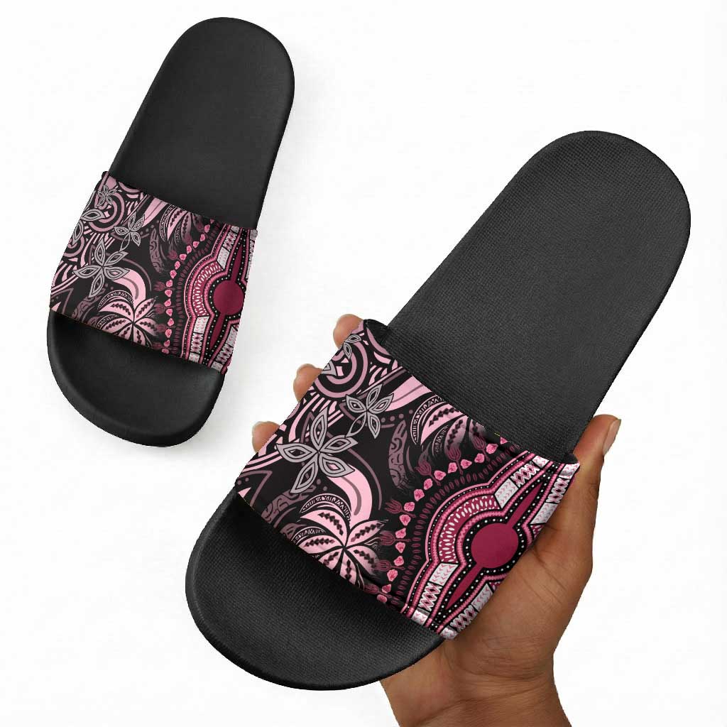Polynesia Mixed African Dashiki Slide Sandals Afro-pacific Culture - Pink