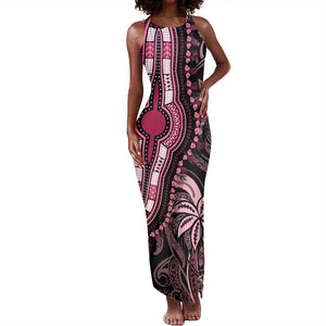 Polynesia Mixed African Dashiki Tank Maxi Dress Afro-pacific Culture - Pink