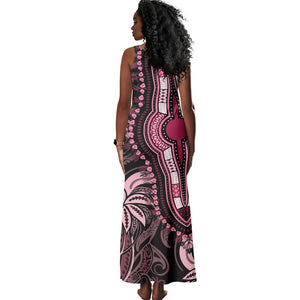 Polynesia Mixed African Dashiki Tank Maxi Dress Afro-pacific Culture - Pink