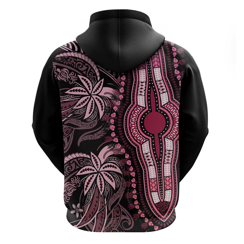 Polynesia Mixed African Dashiki Zip Hoodie Afro-pacific Culture - Pink