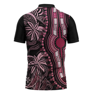 Polynesia Mixed African Dashiki Zipper Polo Shirt Afro-pacific Culture - Pink