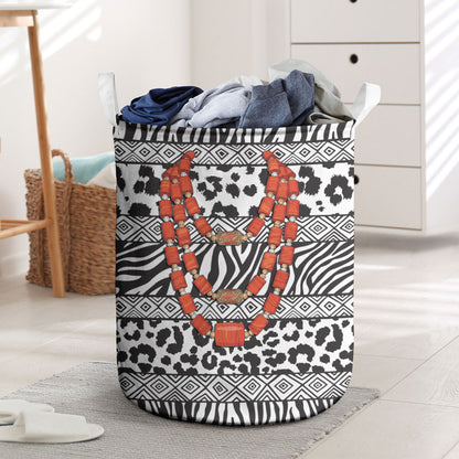 Nigeria Traditional Coral Bead Attire Laundry Basket African Tribal Element Wild Animal Skins