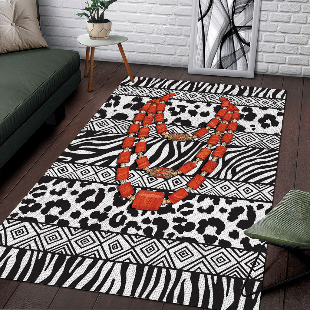 Nigeria Traditional Coral Bead Attire Area Rug African Tribal Element Wild Animal Skins