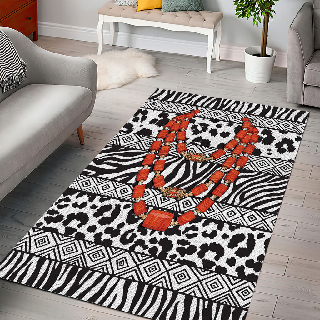 Nigeria Traditional Coral Bead Attire Area Rug African Tribal Element Wild Animal Skins