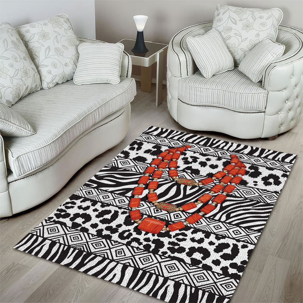 Nigeria Traditional Coral Bead Attire Area Rug African Tribal Element Wild Animal Skins