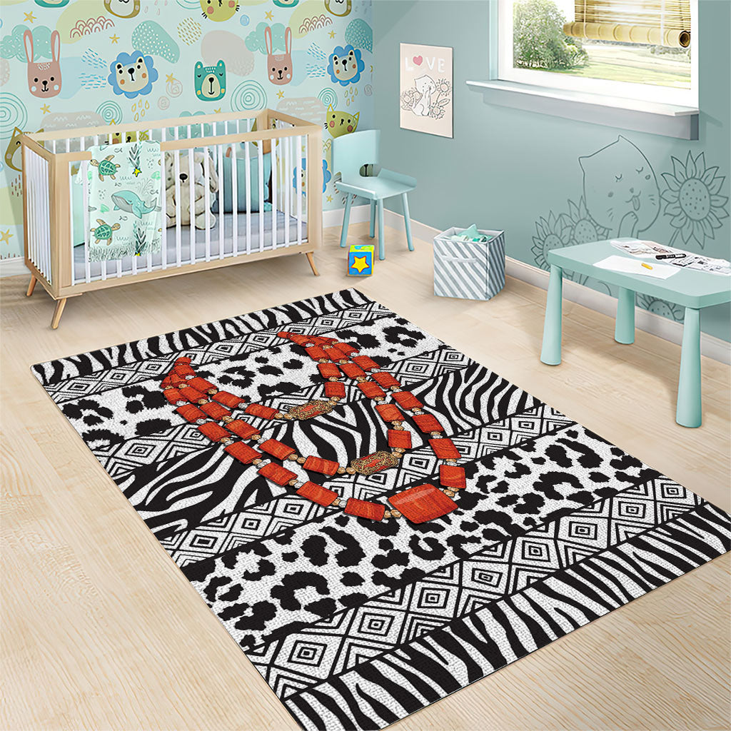 Nigeria Traditional Coral Bead Attire Area Rug African Tribal Element Wild Animal Skins