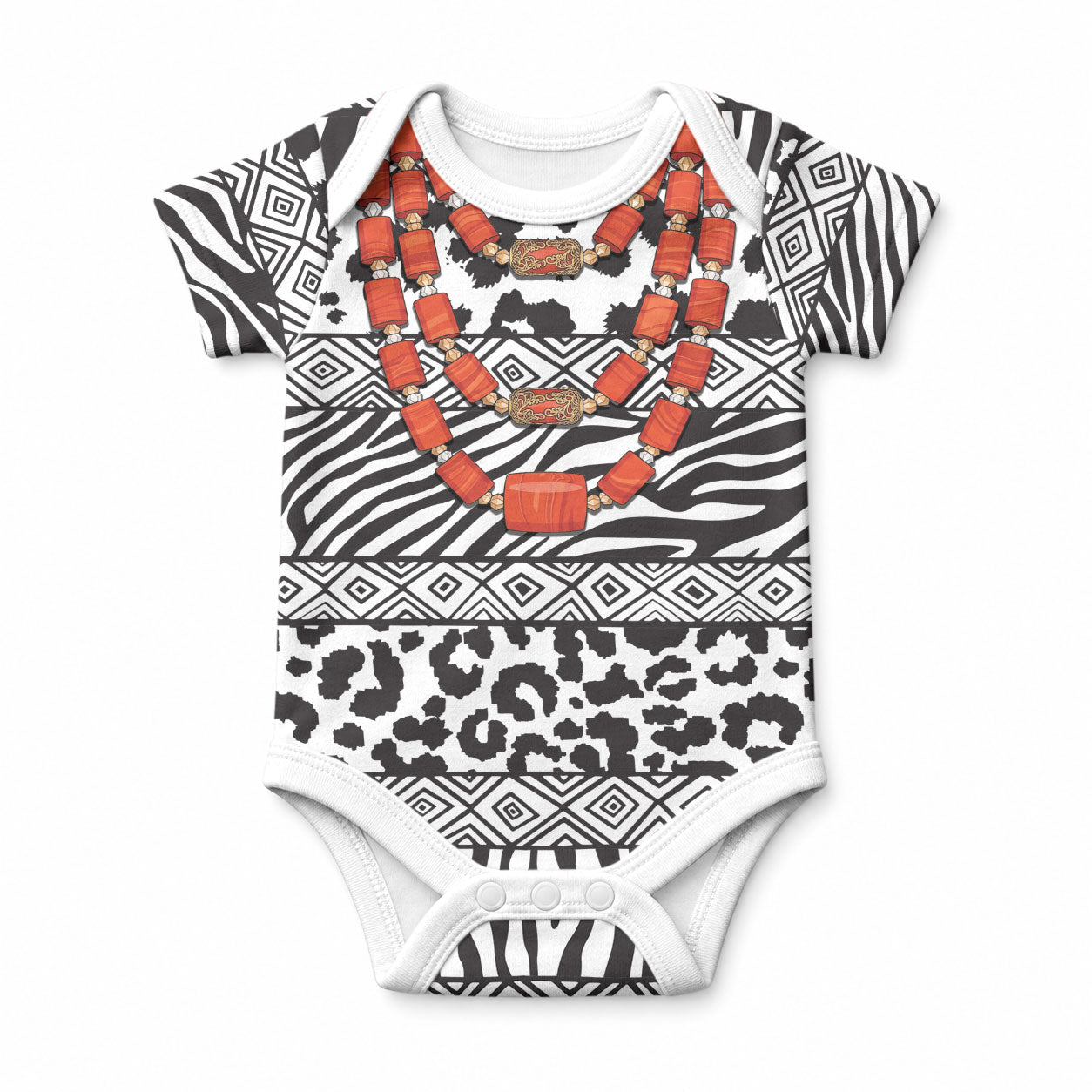 Nigeria Traditional Coral Bead Attire Baby Onesie African Tribal Element Wild Animal Skins